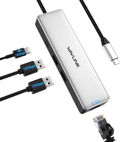 USB C zu 2.5 Gbps Ethernet Adapter, WAVLINK 2.5G Ethernet Adapter mit 2* USB-A&C 3.2, 100W PD, kompatibel mit Typ C Gerät zu Netzwerk für MacBook/XPS etc