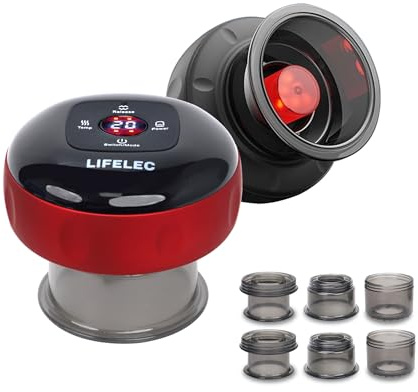 LIFELEC Lot de 2 ventouses électriques – 6 tasses (grande/presse/déplacement), chaleur et aspiration à 12 niveaux, thérapie par la lumière rouge – Double masseurs pour une utilisation simultanée – Lot
