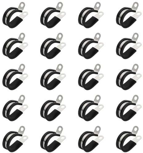 PATIKIL 1 Inch Cable Clamps, 20 Pcs 304 Stainless Steel Conduit Clamp Cable Rigid Pipe Strap Metal Rubber Clips for Pipes Wire Line Hose Bracket Tube Holder, Black (25.4mm)