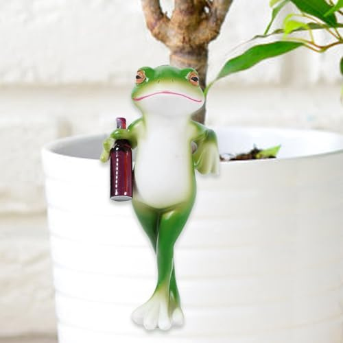 SoeUyd Decorazione Rana da Appendere Alla Fioriera, Statua di Rana in Resina, Rana da Appendere Alla Fioriera, Decorazione Rana, Statuetta Verde da Appendere Alla Fioriera per Decorazione Balcone