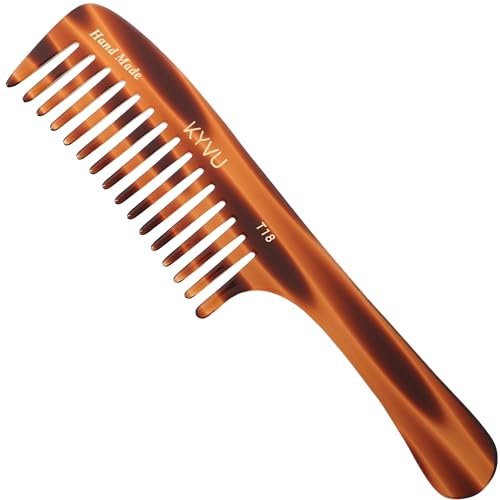 KYVU T18 mild glidkam med handtag – handgjord bred tandad stylingkam för känsliga hårbotten – 22 cm – cellulosaacetat, sköldpaddsskal finish