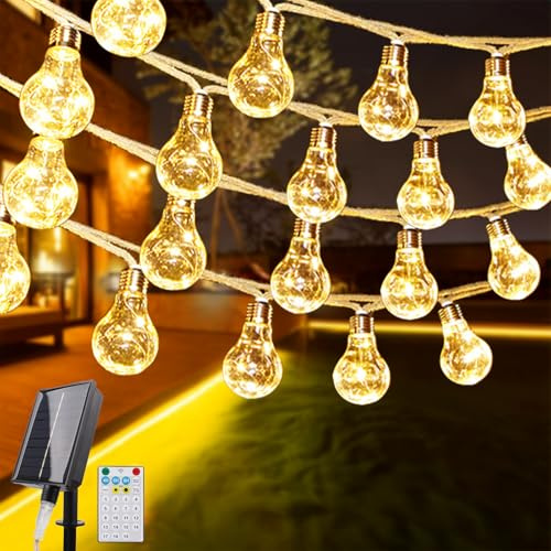 JIMACRO Guirnaldas Luces Exterior Solar, 11.5M/37.73ft 20 Bombillas Solares LED Exterior Jardin Guirnalda Luces Solar para Casa, Patio, Fiesta, Boda