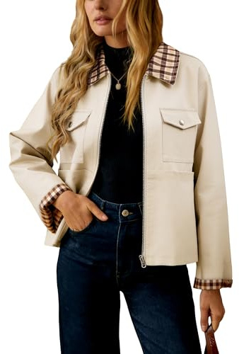 UEAL Spring Jackets For Women Trendy 2026 Summer Lightweight Zip Up Casual Jacket Coats Large Khaki