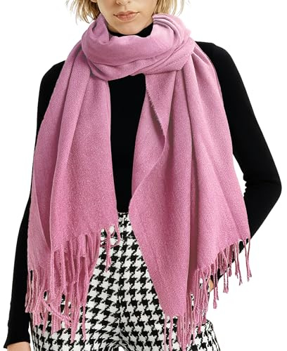 Turmaster Bufanda para mujer, bufanda con flecos, chal cálido de invierno, pashmina de 180 x 70 cm para mujer y hombre,rojo cuero