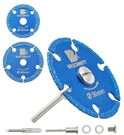 BRSCHNITT Mini lama per sega circolare diamantata vakuumgelötet, 30/40/50 mm (3 pezzi), per metallo, ferro, tubi, viti con 3mm manici tondi & cacciavite