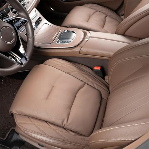 Premium-Leder-Autositz für Modelle und Modelle – Vierjahres-Komfort mit verbesserter Rückenstütze, Braun/Schwarz, 2 Stück
