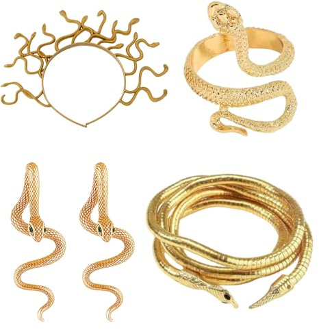 YyiFcg Medusa Kostüm Damen, Medusa Kopfschmuck Mit Haarreif Und Accessoires, Griechisches Mythologie-Kostüm Mit Schmuck-Set