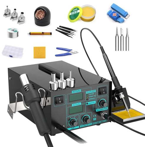 Station de soudage antistatique 2 en 1, station de retouche à air chaud 600 W avec pistolet thermique, outil de dessoudage numérique avec 3 buses à air, température réglable par bouton