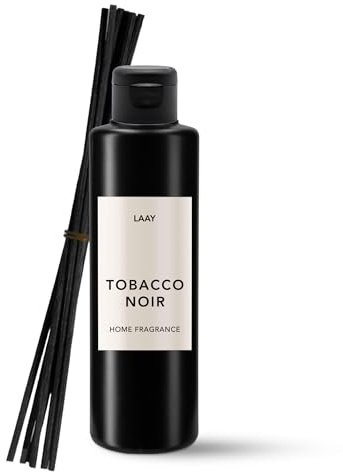LAAY Diffusor Starter Set 200ml – Tobacco Noir – Tabak Raumduft Diffuser mit 5 Rattanstäbchen – Langanhaltende Duftstäbchen für Wohnzimmer, Hotel & Spa