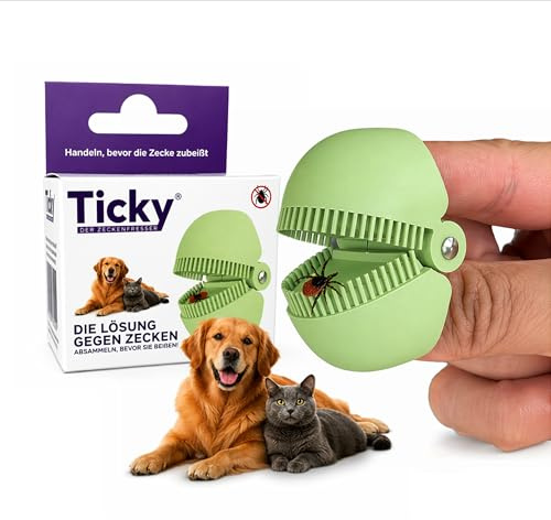 ticky – Innovativ 3-i-1-fästingtång för hundar och katter – hygienisk fästingborttagning även för loppor – fästingborttagare fästingskydd för hund och katt – fästingtång, fästingkrok, fästingkam i ett