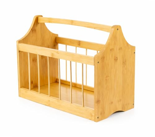 SUNNYNEST Magazine Rack, Bamboo Wooden Storage for Magazines, Newspapers, Books & More | Portable Magazine Holder with Handle for Living Room, Bedroom & Office | Natural, 33 x 42 x 21 cm