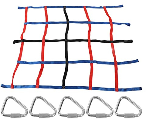 AstraLoom Red de escalada infantil de poliéster de alta resistencia, 3 colores, equipo de juego para casas de árboles, patios traseros, capacidad de carga de 16 x 12 cm, acero inoxidable