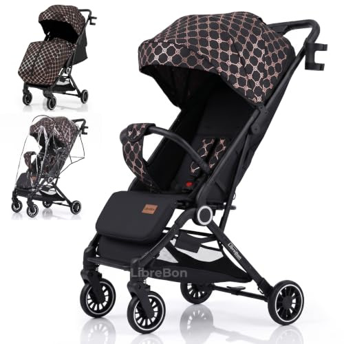 Lightweight Stroller, Baby Pushchair, Compact Travel Buggy, One Hand Foldable, Upgraded Wheels, All Seasons Stroller,Up to 22kg, 48 Months, Cabin Approved (Black - Rose Gold Lattice, SPD1)