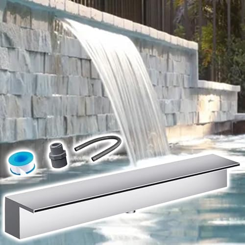 Vattenfallsbräddavloppskit Korrugerade slangar för utomhusbruk, anpassningsbar vattenfallsfontän i rostfritt stål för trädgård och damm - 65 cm (25,6 tum) pooldamm med slang Perfekt för träd
