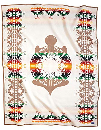 Pendleton The Legendary Collection Jacquard Robe Blanket - 64 x 80, Wool Cotton Throw Blanket, Reversible, Wool Felt Binding, Breathable, Napped, Great for Home and Travel - Creation Turtle