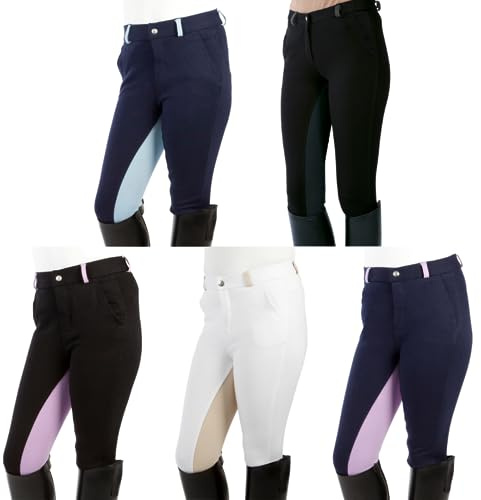 PFIFF Elisa - Pantaloni da Equitazione per Bambini, Nero (Schwarz-Lila), 116