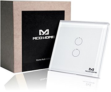 MCO Home Z-Wave Smart Glas-Wandschalter mit 2 Schalt-Relais und Szenensteuerung,weiß, MH-S412