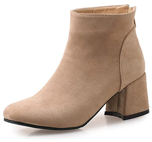 Cocey Damen Einfache Ankle Shaft Boots mit Blockabsatz für Komfort (Aprikose, 38 EU)