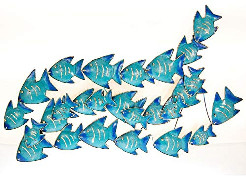 SEESTERN Fischschwarm Metall Wand Deko Verzierung Hänge Wand Dekoration 80cm /1809.Tuerkis