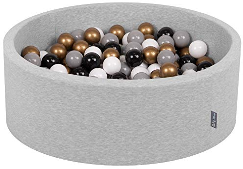 KiddyMoon Bällebad 90X30cm/200 Bälle ∅ 7Cm Bällepool Mit Bunten Bällen Für Babys Kinder Rund, Hellgrau:Weiß/Grau/Schwarz/Golden