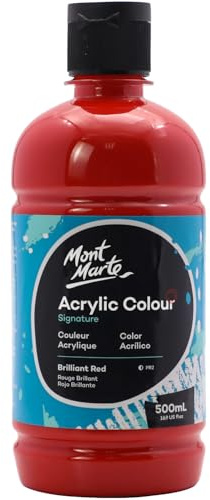 MONT MARTE Signatur lysande röd akrylfärg, 504 ml (16 oz), halvmatt finish, lämplig för duk, trä, tyg, läder, kartong, papper, MDF och hantverk