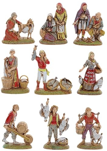 Moranduzzo Ensemble 9 Bergers Napolitains pour Crèche de 6 cm Échelle 1:32 – Mini 6 – Figurine Incassable, Style '700, Peinte à la Main, Sculpteur M. Landi, Fabriqué en Italie