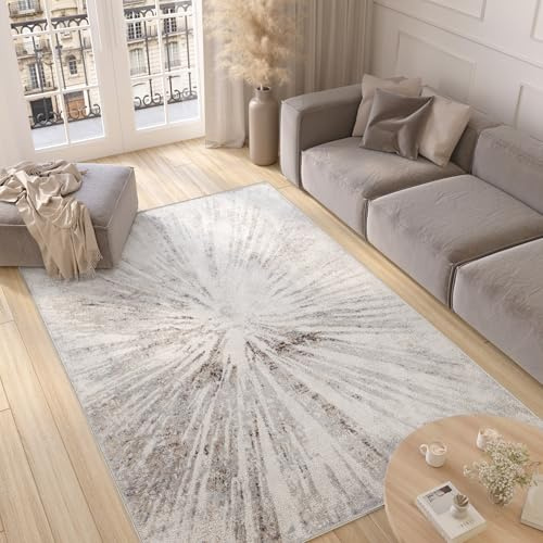 TAPISO Valley Teppich Kurzflor Grau Beige Mehrfarbig Meliert Verwischt Abstrakt Modern Wohnzimmer Schlafzimmer ÖKO-TEX 140 x 200 cm