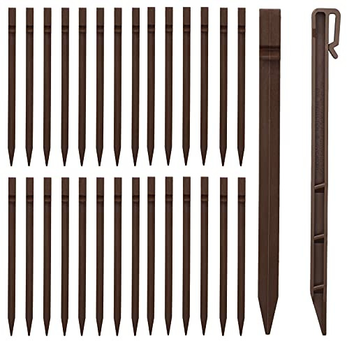 Paquete de 30 clavijas de plástico para jardín resistentes para sujetar la cubierta inferior de la red de jardín (café)