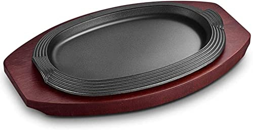 JINCA 2 set de hierro fundido Pizza Sketet Sartén y base de madera para suministro de restaurantes Casa y cocina Accesorio de cocina Ideal para PAN A la parrilla Carnes Mariscos