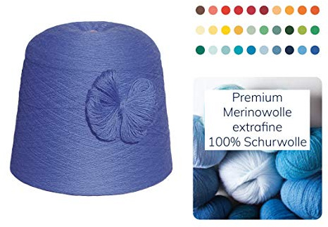 Strickwolle 1 kg 1000g Merinowolle Extrafine 100% Schurwolle Schafwolle Handstrick Wolle zum Stricken Häkelwolle Häkeln Garn Nadel 2,5 3 3,5 4 - Blau Bayrisch