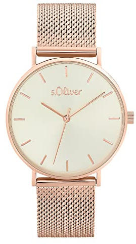 s.Oliver Armbanduhr Damen Quarzuhr Analog, mit Edelstahl Armband, Rosefarben, 3 bar Wasserdicht, Kommt in Uhren Geschenk Box, 2033516
