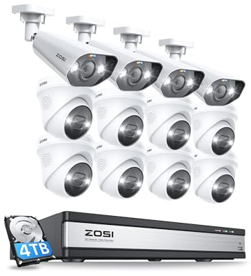 ZOSI 16CH Überwachungskamera Set - 4K PoE IP Kamera und 4K 4TB HDD NVR, 2-Wege-Audio, Farbnachtsicht, Spotlight und Sirenealarm, Personenerkennung