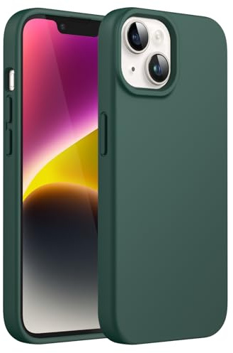 JETech Silikon Hülle für iPhone 14, Nachtgrün | Seidig Weiches Gefühl, Stoßschutz, Kratzfest, Mikrofaser-Innenfutter