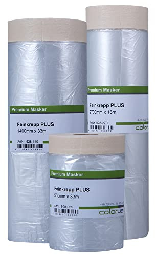 Colorus Masker Tape Set Krepp 55, 140 und 270 cm Abdeckfolie | Masker mit Kreppband und Abdeckfolie in 55 cm, 140 cm und 270 cm Breite zum schnellen Abkleben vor dem Anstrich