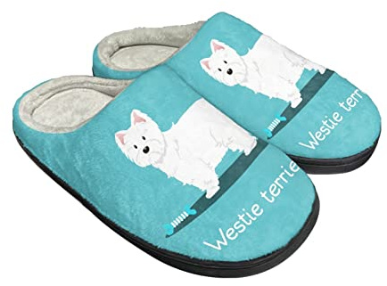 Kuiaobaty Damen-Hausschuhe mit Memory-Schaum, Musik, Regenbogen, Totenkopf-Druck, Winter-Hausschuhe für drinnen und draußen, Süßer Hund Westie Terrier, 39.5/40 EU