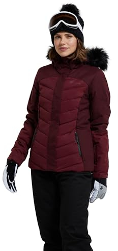 Mountain Warehouse Pyrenees Gepolsterte Skijacke für Damen - wasserdichte Winterjacke, atmungsaktiv, verstellbare Passform, abnehmbare Kapuze, Schneefang, Luftöffnungen Beere Damengröße EU 48