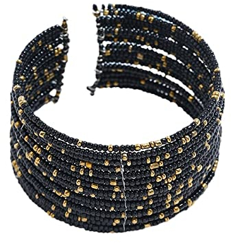 Zlatomu Armreif Für Frauen, Mode Punk Feng Aushöhlen Mehrschichtiges Reisperlen Armband, Minimalistisches Verstellbares Armband Schmuck Für Frauen, Personalisierte Modeaccessoires, Schwarz