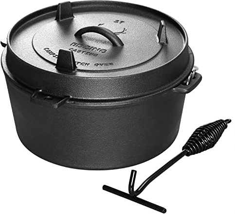EDGING CASTING Hornos holandeses de hierro fundido presazonados para camping, olla holandesa para acampar al aire libre con trípode de tapa, 6 cuartos de galón