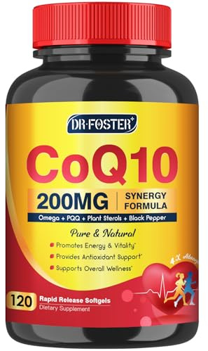 CoQ10 200mg Softgels with Vitamin E & Omega 3-6 -9 & PQQ - High Absorption Coenzyme Q10 with Bioperine | Maximum Antioxidant | Heart Supports & Cellular Energy Production Supplement | 120 Servings