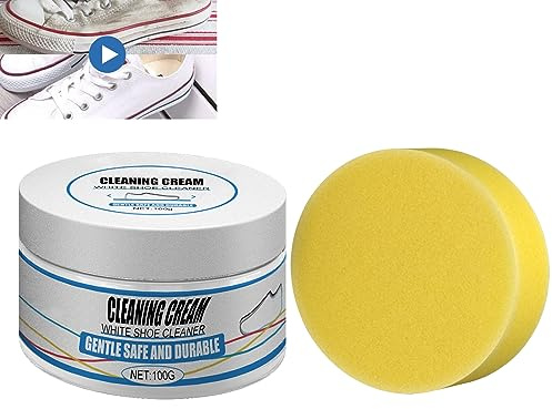 Crema Detergente per Scarpe Bianche，Ｃrema Ｄetergente per Ｓcarpe Ｂianca Ｃon Ｓpugna，Kit Ｄetergente per Ｓcarpe Ｂianche per Ｓcarpe Ｄa Ｇinnastica，Crema Per La Pulizia Delle Scarpe Bianche
