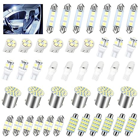 HIPOPY 42 Pcs Car LED Lights Kit, Auto Interior Bulbs Set, 6000K 12V T10 For Accessory, Brake, License Plate, Map, Parking Lights