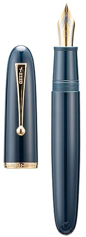 ASVINE Jinhao 9019 - Pluma estilográfica, serie Dadao 8, punta fina, barril acrílico azul oscuro con clip dorado, bolígrafo de escritura de gran tamaño