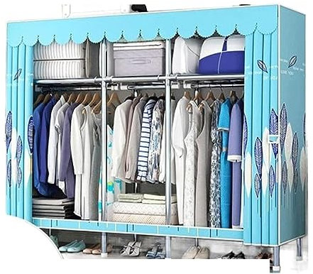 Garderob Bärbar Garderob Garderobsskåp Garderob För Sovrumsstomme Garderob Gjord Av Stålrör Garderob För Förvaring Av Fler Kläder Hopfällbar Garderob Vikbara (Color : Blu, Size : Length 170CM)