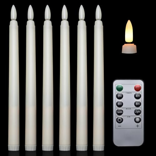 JACEPFY Tapered Candles Battery Operated 6pcs Taper Candle Lights with Remote & Timer Flickering Ivory Taper Candles for Easter Decoration