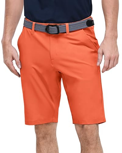 Outdoor Ventures Men's Golf Shorts Dry Fit, 11 Lightweight Quick Dry Golf Stretch Bermuda Shorts Performance Casual Shorts with Pockets for Golf Travelling and Working Orange Red 34
