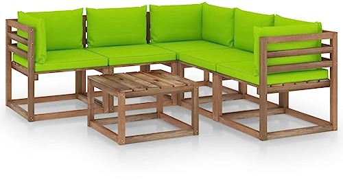 BUKSCYJS Schaukelstuhl,TerassenmöBel AußEn,Campingstuhl6-Tlg. Garten-Lounge-Set Kissen HellgrüN Kiefer ImpräGniertgeeignet FüR Garten, Terrasse, Wohnzimmer, BüRo, Outdoor