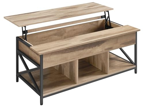 VASAGLE Couchtisch, höhenverstellbar, X-Streben, 120 x 60 x (48-62) cm | Wohnzimmertisch, Kaffeetisch, offener und versteckter Stauraum, kamelbraun-mattschwarz LCT215K50