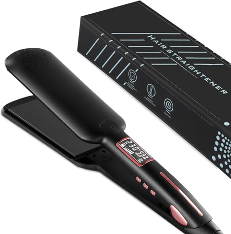 Extra Wide Plate Hair Straighteners, 5cm Wide Ceramic Coating Straighteners, 6 Temperature Settings Fast Heating, Digital Display, Automatic Power Off, Portable Small Hair Straighteners for Woman