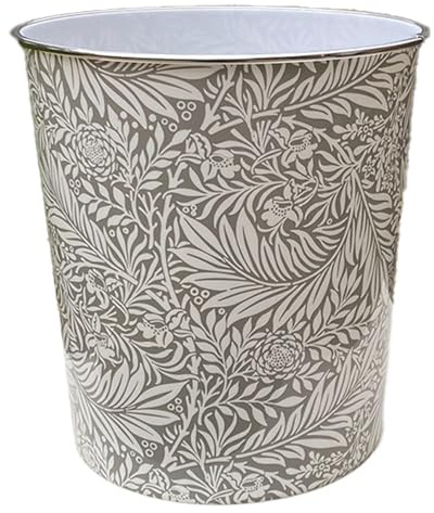 MantraRaj Plastic Waste Paper Basket Bin Floral Round Trash Can Lightweight Recycling Rubbish Bin for Kitchen, Bedroom, Bathroom, Open-Top Outdoor Garbage Container Dustbin, 7.7 Litre (Grey Leaf)