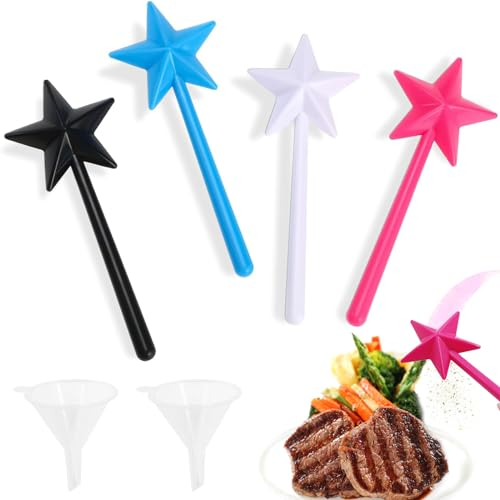 4 Stück Salzstreuer Zauberstab, Zauberstab Salz- Und Pfefferstreuer, Magisches Gewürzstreuer Set mit 2 Kleinen Trichtern, Sternförmiger Mini Salzstreuer für Küche Restaurant